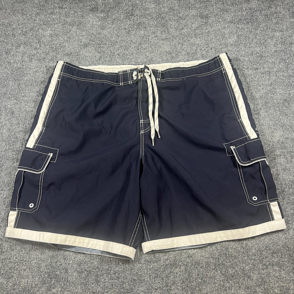Joe Boxer Trunks Shorts Mens 2XL Navy Blue White Mesh Lined High Rise Swimwear